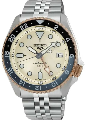 Seiko 5 GMT Sport Asia Exclusive Limited Edition Off White Dial Silver Steel Strap Watch for Men - SSK046K1 Authentic Buy Shop Now