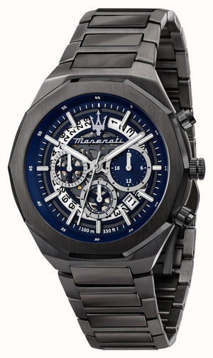 Maserati Stile Skeleton Chronograph Blue Dial Grey Steel Strap Watch for Men - R8873642012 Authentic Buy Shop Now