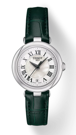 Tissot Bellissima Small Lady Mother of Pearl Dial Green Leather Strap Watch for Women - T126.010.16.113.02 Authentic Buy Shop Now