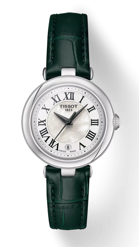 Tissot Bellissima Small Lady Mother of Pearl Dial Green Leather Strap Watch for Women - T126.010.16.113.02 Authentic Buy Shop Now