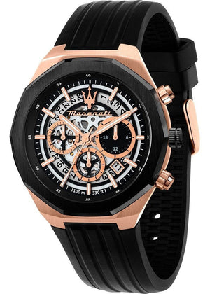 Maserati Stile Skeleton Chronograph Black Dial Black Silicone Strap Watch for Men - R8871642003 Authentic Buy Shop Now