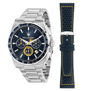 Maserati Velocità Chronograph Blue Dial Silver Steel Strap Watch for Men - R8873652001 Authentic Buy Shop Now