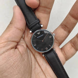Emporio Armani Gianni T-Bar Black Dial Black Leather Strap Watch for Women - AR1678 Authentic Buy Shop Now