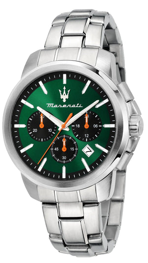 Maserati Successo Chronograph Green Dial Silver Steel Strap Watch for Men - R8873621043 Authentic Buy Shop Now