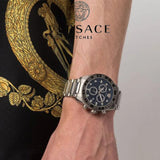 Versace Greca Dome Chronograph Blue Dial Silver Steel Strap Watch for Men - VE6K00323 Authentic Buy Shop Now