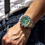 Versace Greca Dome Chronograph Green Dial Two Tone Steel Strap Watch for Men - VE6K00423 Authentic Buy Shop Now