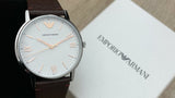 Emporio Armani Kappa Silver Dial Brown Leather Strap Watch for Men - AR11173 Authentic Buy Shop Now