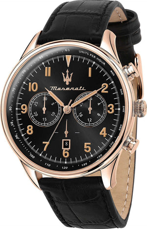 Maserati Tradizione Chronograph Black Dial Black Leather Strap Watch for Men - R8871646001 Authentic Buy Shop Now