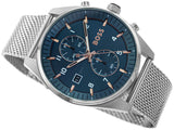 Hugo Boss Skytraveller Chronograph Blue Dial Silver Mesh Strap Watch for Men - 1514149 Authentic Buy Shop Now