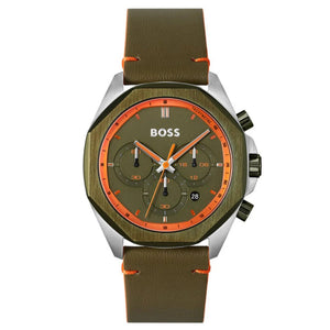 Hugo Boss Cloud Chronograph Olive Green Dial Green Leather Strap Watch for Men - 1514018 Authentic Buy Shop Now