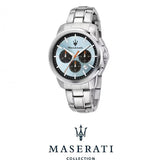 Maserati Successo Chronograph Ice Blue Dial Silver Steel Strap Watch for Men - R8873621044 Authentic Buy Shop Now