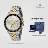 Maserati SFIDA Chronograph Silver Dial Two Tone Steel Strap Watch for Men - R8873640024 Authentic Buy Shop Now