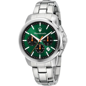 Maserati Successo Chronograph Green Dial Silver Steel Strap Watch for Men - R8873621043 Authentic Buy Shop Now