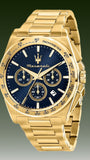 Maserati Velocità Chronograph Blue Dial Gold Steel Strap Watch for Men - R8873652002 Authentic Buy Shop Now