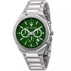 Maserati Stile Chronograph Green Dial Silver Steel Strap Watch for Men - R8873642011 Authentic Buy Shop Now