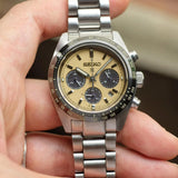 Seiko Prospex Speedtimer Solar Chronograph Gold Dial Silver Steel Strap Watch for Men - SSC817 Authentic Buy Shop Now