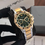 Emporio Armani Sea Explorer Chronograph Green Dial Two Tone Steel Strap Watch for Men - AR11586 Authentic Buy Shop Now