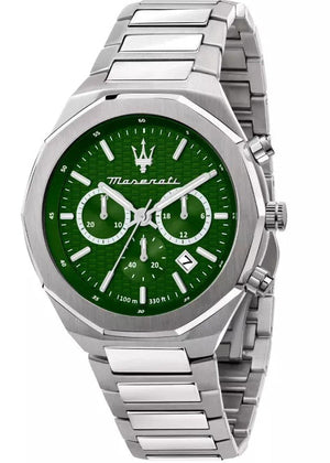 Maserati Stile Chronograph Green Dial Silver Steel Strap Watch for Men - R8873642011 Authentic Buy Shop Now