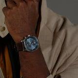 Hugo Boss Skytraveller Chronograph Blue Dial Brown Leather Strap Watch for Men - 1514194 Authentic Buy Shop Now