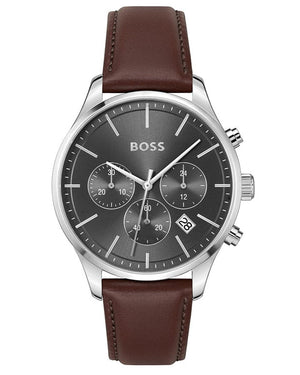 Hugo Boss Avery Chronograph Grey Dial Brown Leather Strap Watch for Men - 1514155 Authentic Buy Shop Now