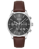 Hugo Boss Avery Chronograph Grey Dial Brown Leather Strap Watch for Men - 1514155 Authentic Buy Shop Now