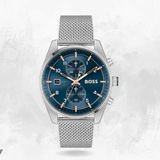 Hugo Boss Skytraveller Chronograph Blue Dial Silver Mesh Strap Watch for Men - 1514149 Authentic Buy Shop Now