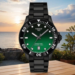 Tissot Tissot Seastar 1000 Quartz Green Dial Black Steel Strap Watch for Men - T120.410.33.091.00 Authentic Buy Shop Now