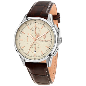 Maserati Sorpasso Chronograph White Dial Brown Leather Strap Watch for Men - R8871624010 Authentic Buy Shop Now