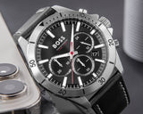 Hugo Boss Troper Chronograph Black Dial Black Leather Strap Watch for Men - 1514055 Authentic Buy Shop Now