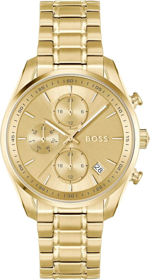 Hugo Boss Grand Tour Chronograph Gold Dial Gold Steel Strap Watch for Women - 1502768 Authentic Buy Shop Now