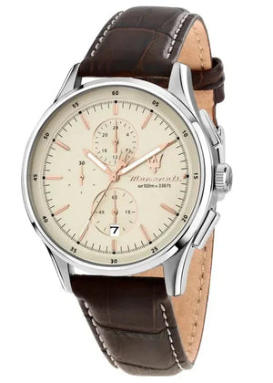 Maserati Sorpasso Chronograph White Dial Brown Leather Strap Watch for Men - R8871624010 Authentic Buy Shop Now