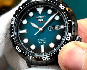 Seiko 5 Sports Automatic Turquoise Dial Grey Steel Strap Watch for Men - SRPC65J1 Authentic Buy Shop Now