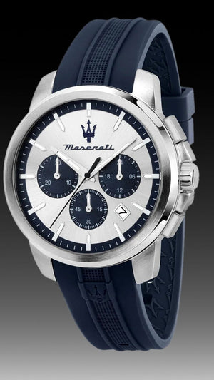 Maserati Successo Chronograph Silver Dial Blue Silicone Strap Watch for Men - R8871621042 Authentic Buy Shop Now