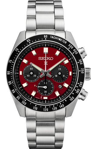 Seiko Prospex US Special Edition Speedtimer Solar Chronograph Red Dial Silver Steel Strap Watch for Men - SSC927 Authentic Buy Shop Now