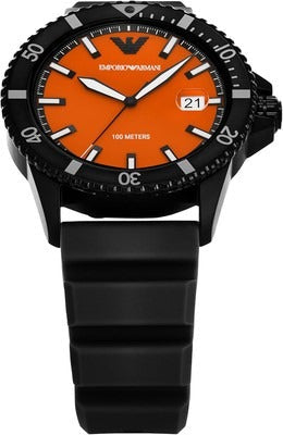 Emporio Armani World Explorer Orange Dial Black Silicone Strap Watch for Men - AR11684 Authentic Buy Shop Now