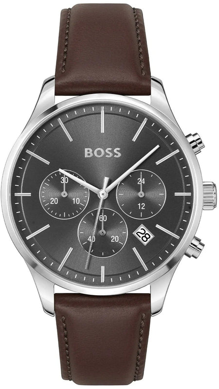 Hugo Boss Avery Chronograph Grey Dial Brown Leather Strap Watch for Men - 1514155 Authentic Buy Shop Now