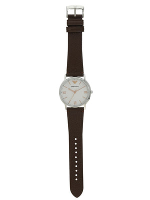 Emporio Armani Kappa Silver Dial Brown Leather Strap Watch for Men - AR11173 Authentic Buy Shop Now