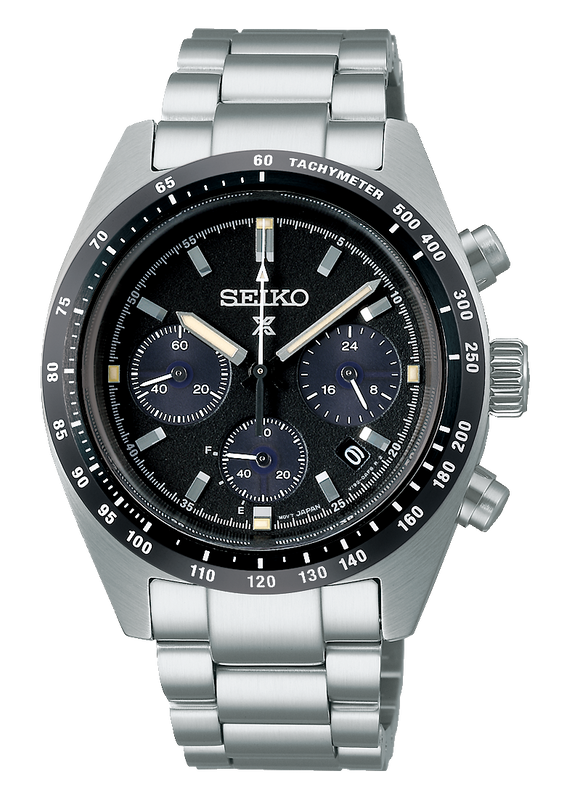 Seiko Prospex Speedtimer Solar Chronograph Black Dial Silver Steel Strap Watch for Men - SSC819 Authentic Buy Shop Now