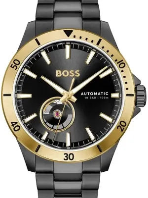 Hugo Boss Troper Chronograph Automatic Black Dial Black Steel Strap Watch for Men - 1514203 Authentic Buy Shop Now