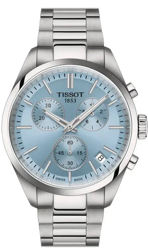 Tissot PR 100 Chronograph Light Blue Dial Silver Steel Strap Watch for Men - T150.417.11.351.00 Authentic Buy Shop Now