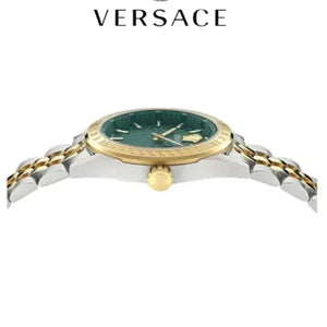 Versace V-Code Analog Green Dial Two Tone Steel Strap Watch for Women - VE8I00424 Authentic Buy Shop Now