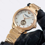 Emporio Armani Mia Meccanico Mother of Pearl Dial Rose Gold Steel Strap Watch for Women - AR60072 Authentic Buy Shop Now