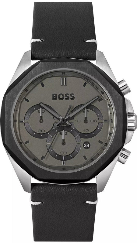 Hugo Boss Cloud Chronograph Grey Dial Black Leather Strap Watch for Men - 1514014 Authentic Buy Shop Now