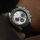 Seiko Prospex Speedtimer Solar Chronograph Ivory Dial Black Leather Strap Watch for Men - SSC943 Authentic Buy Shop Now