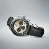 Seiko Prospex Speedtimer Solar Chronograph Ivory Dial Black Leather Strap Watch for Men - SSC943 Authentic Buy Shop Now