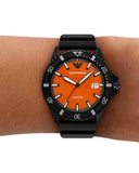 Emporio Armani World Explorer Orange Dial Black Silicone Strap Watch for Men - AR11684 Authentic Buy Shop Now