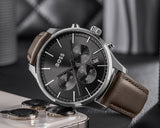 Hugo Boss Avery Chronograph Grey Dial Brown Leather Strap Watch for Men - 1514155 Authentic Buy Shop Now