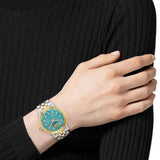 Versace V-Code Analog Turquoise Dial Two Tone Steel Strap Watch for Women - VE8I00524 Authentic Buy Shop Now