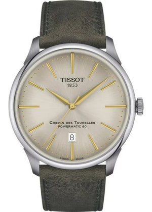 Tissot Chemin des Tourelles Automatic Powermatic 80 Ivory Dial Green Leather Strap Watch for Men - T139.407.16.261.00 Authentic Buy Shop Now