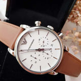 Emporio Armani Luigi Chronograph Silver Dial Brown Leather Strap Watch for Men - AR1846 Authentic Buy Shop Now